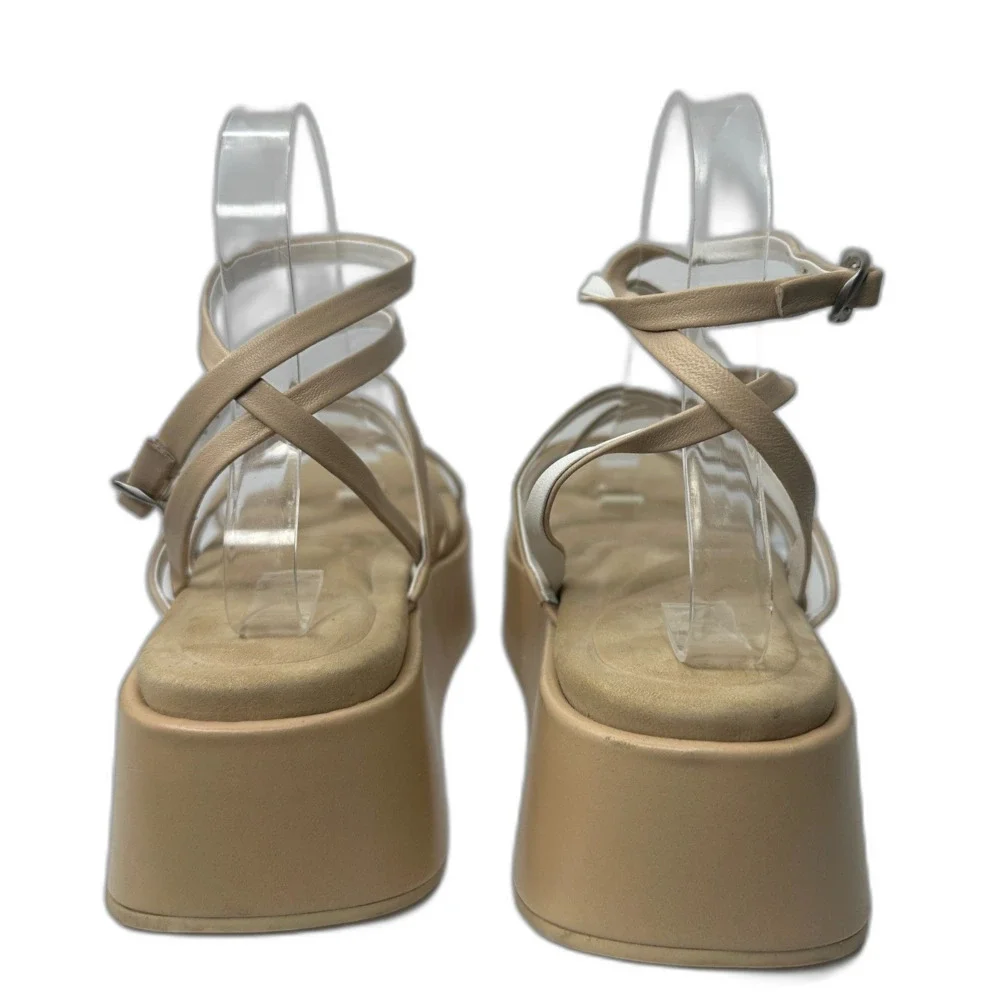 Rag & Bone Flatform Sandals 10 Strappy Minimalist Festival Neutral Tan Logan